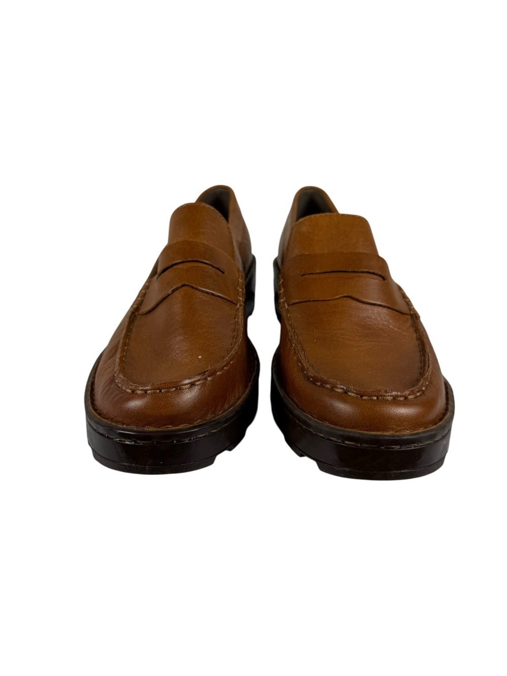 Born Carrera Brown Leather Lug Sole Platform Penny Loafers Sz 9 - Picture 2 of 7